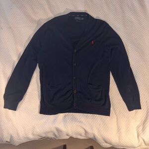 Ralph Lauren Navy Cardigan with Red Pony Logo